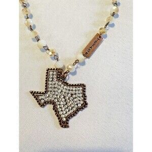 Luxxo Texas State Pendant Necklace Beaded Chain Crystal Western Rodeo Jewelry